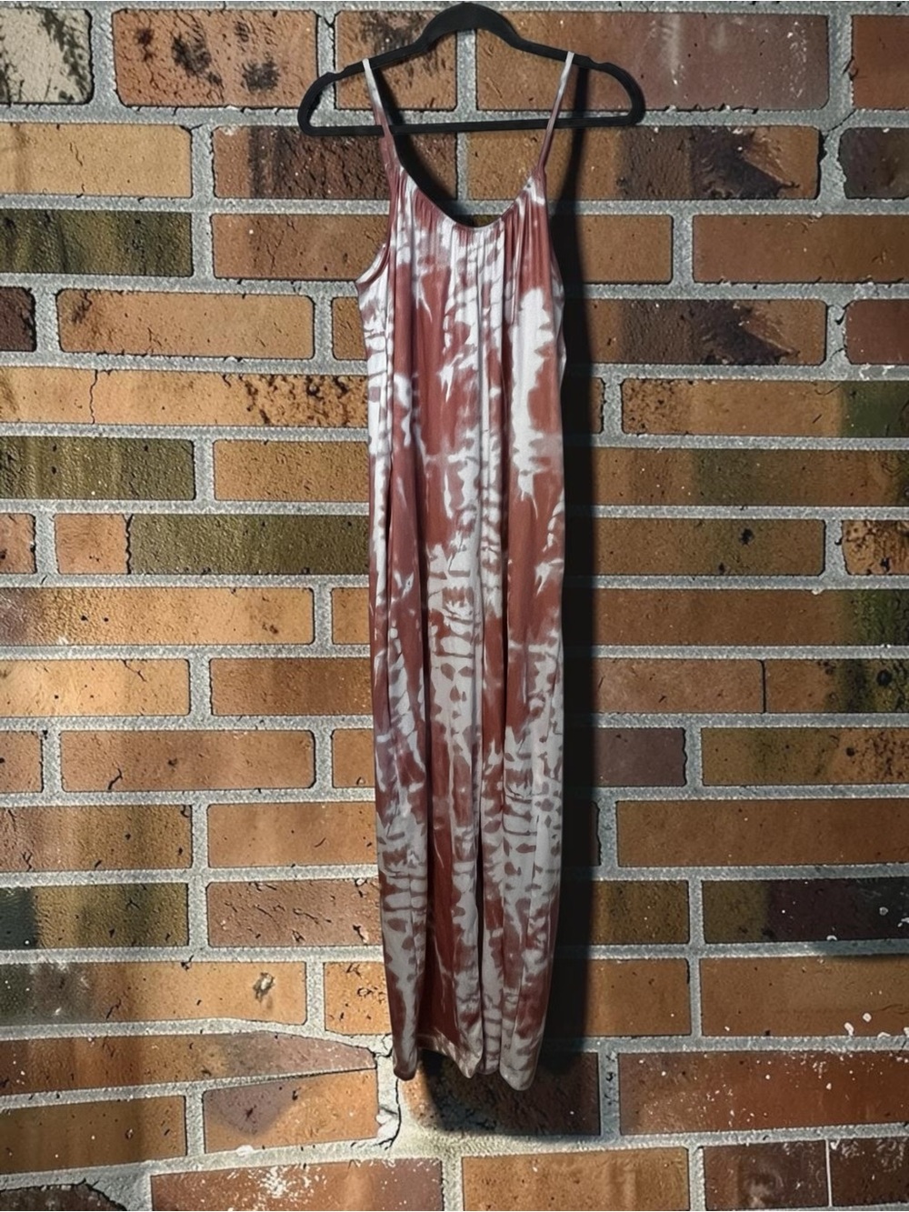 Women’s Tie-Dye Rust & White Spaghetti-Strap Jumpsuit